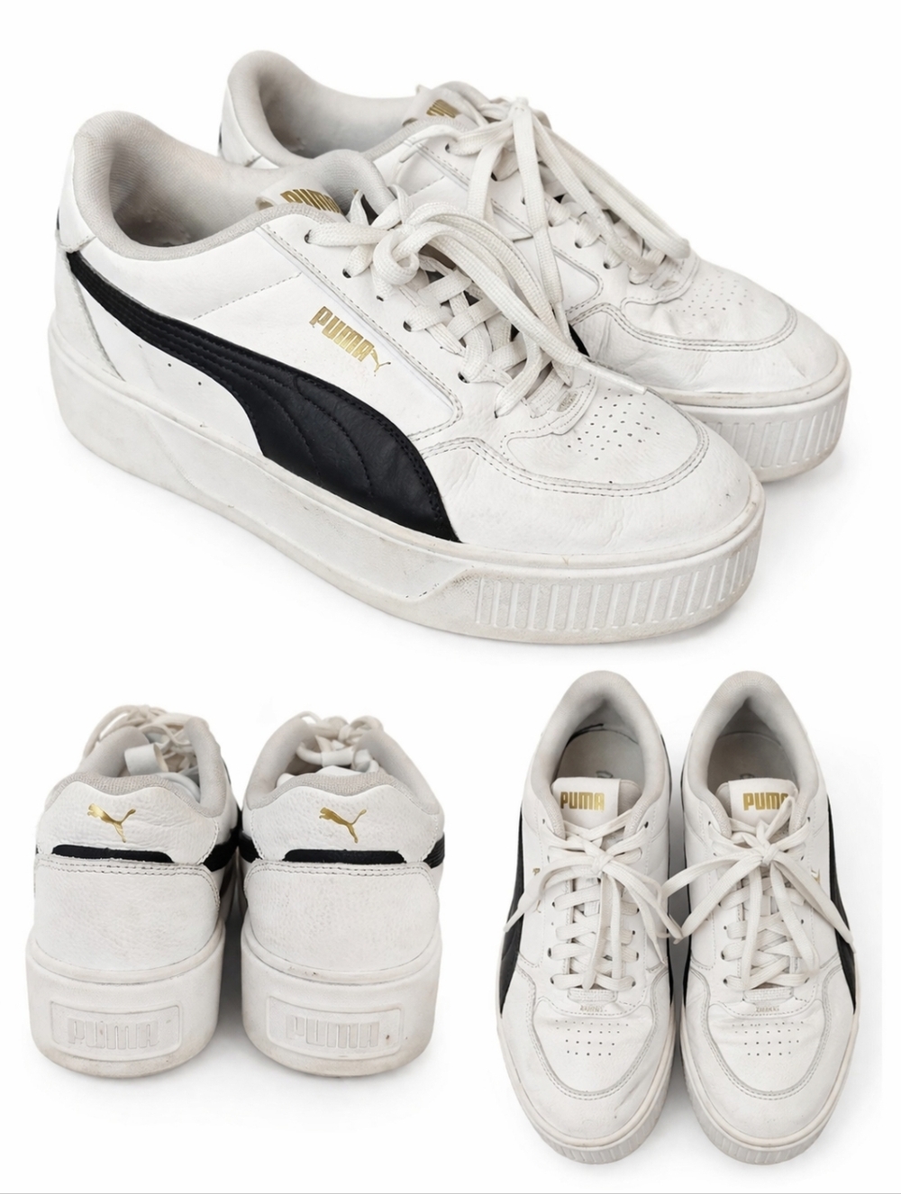 Puma Platform Sneakers White & Black Size 10 ~1” Lift Casual Street Style
